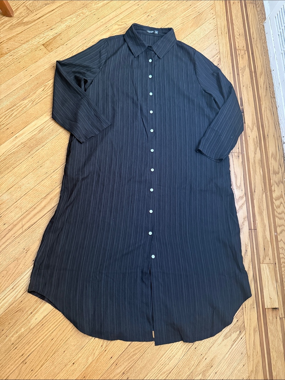 SHEIN Curve Black Textured Button Front Shirt Dress 1XL
